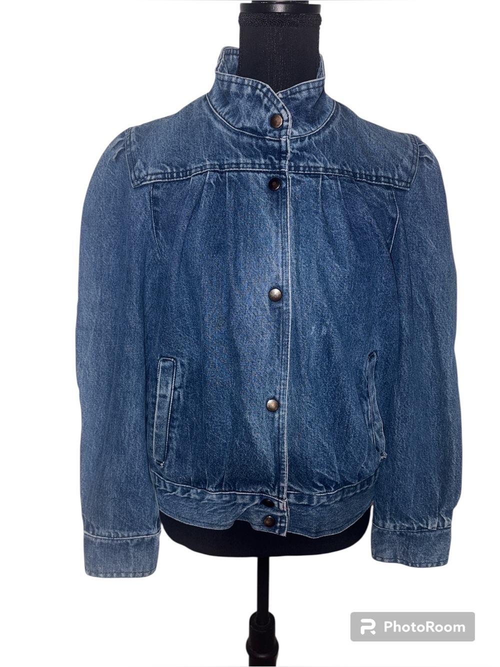 Learsi 80s Puffy Shoulder Snap Front Fitted Waist Jean Jacket SZ LG